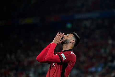 Albania's Armando Broja reacts 